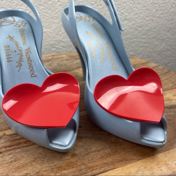 Melissa l Vivienne Westwood Anglomania Novelty Jelly Heart Peep Toe Pinup Heels - Picture 6 of 14